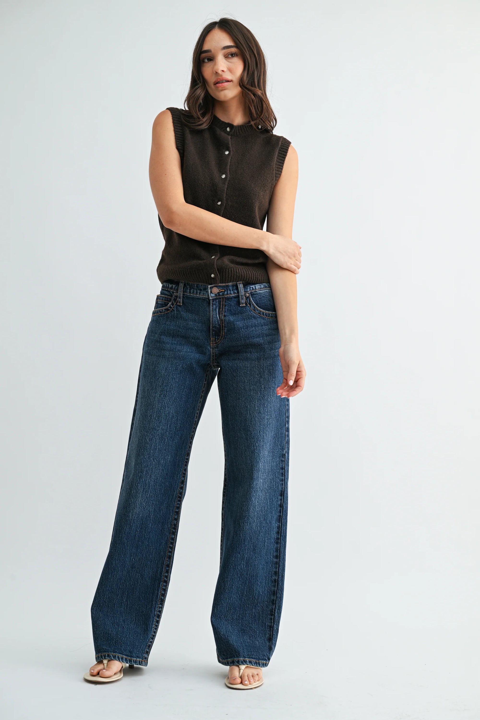 Thread Detail Classic Straight Jeans - Dark Denim