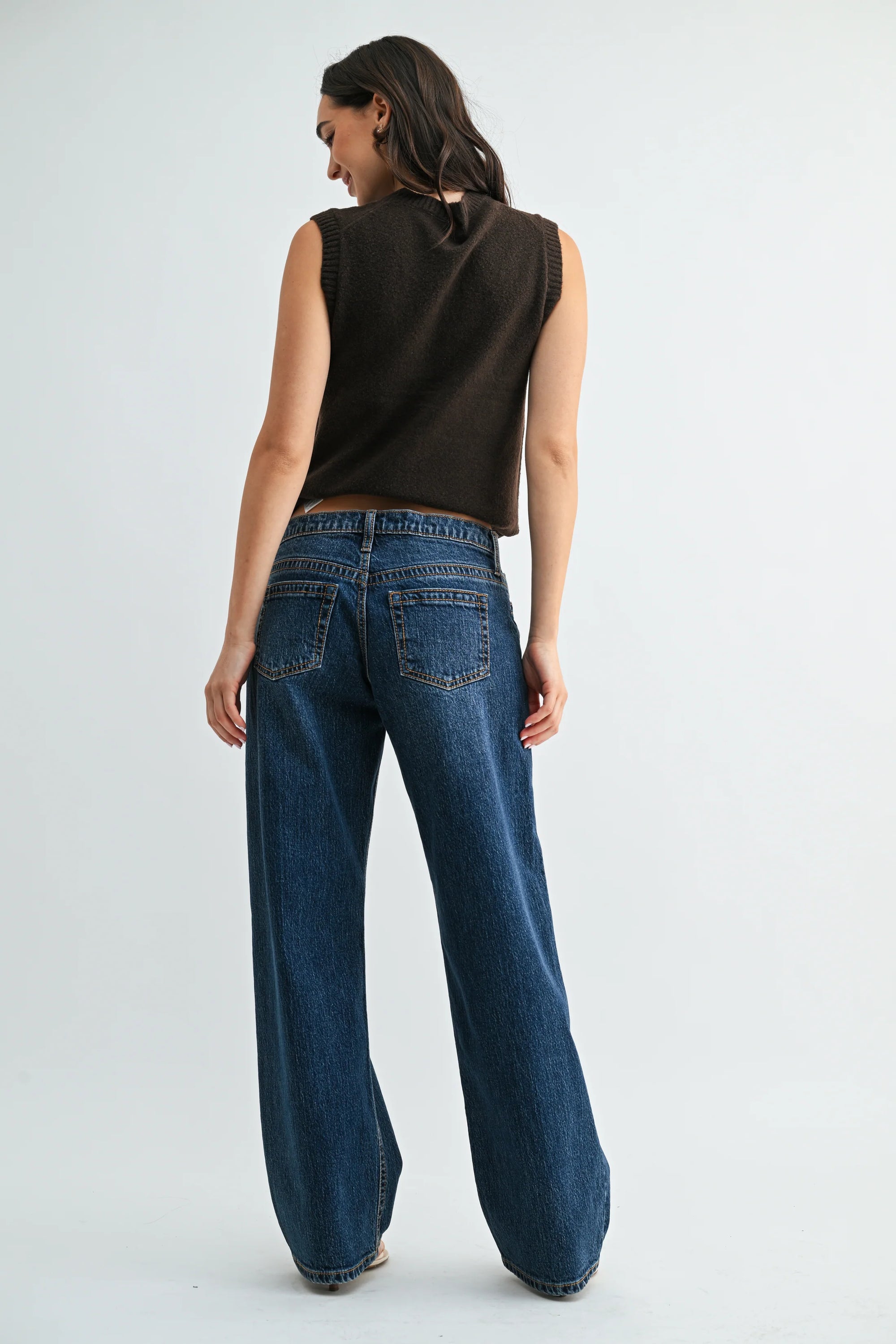 Thread Detail Classic Straight Jeans - Dark Denim