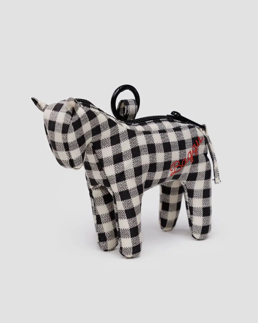 Horse Charm - Black + White Gingham