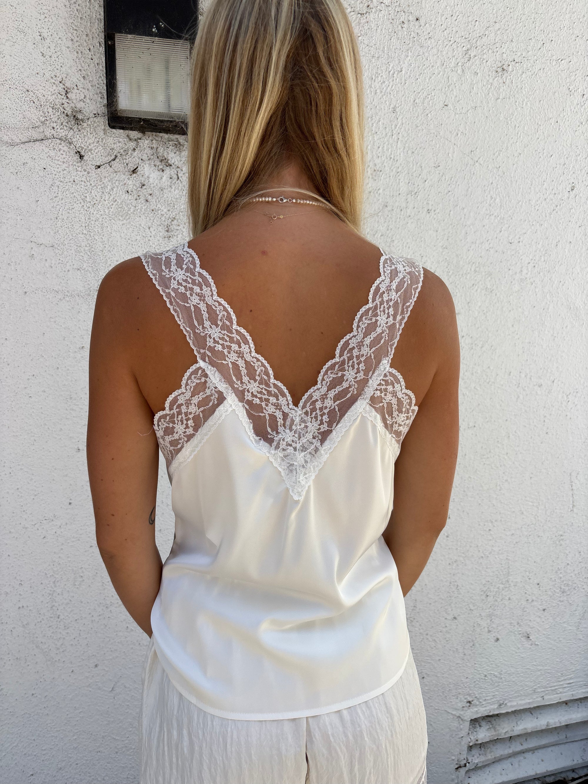 Yves Satin Lace Trim Cami - Ivory