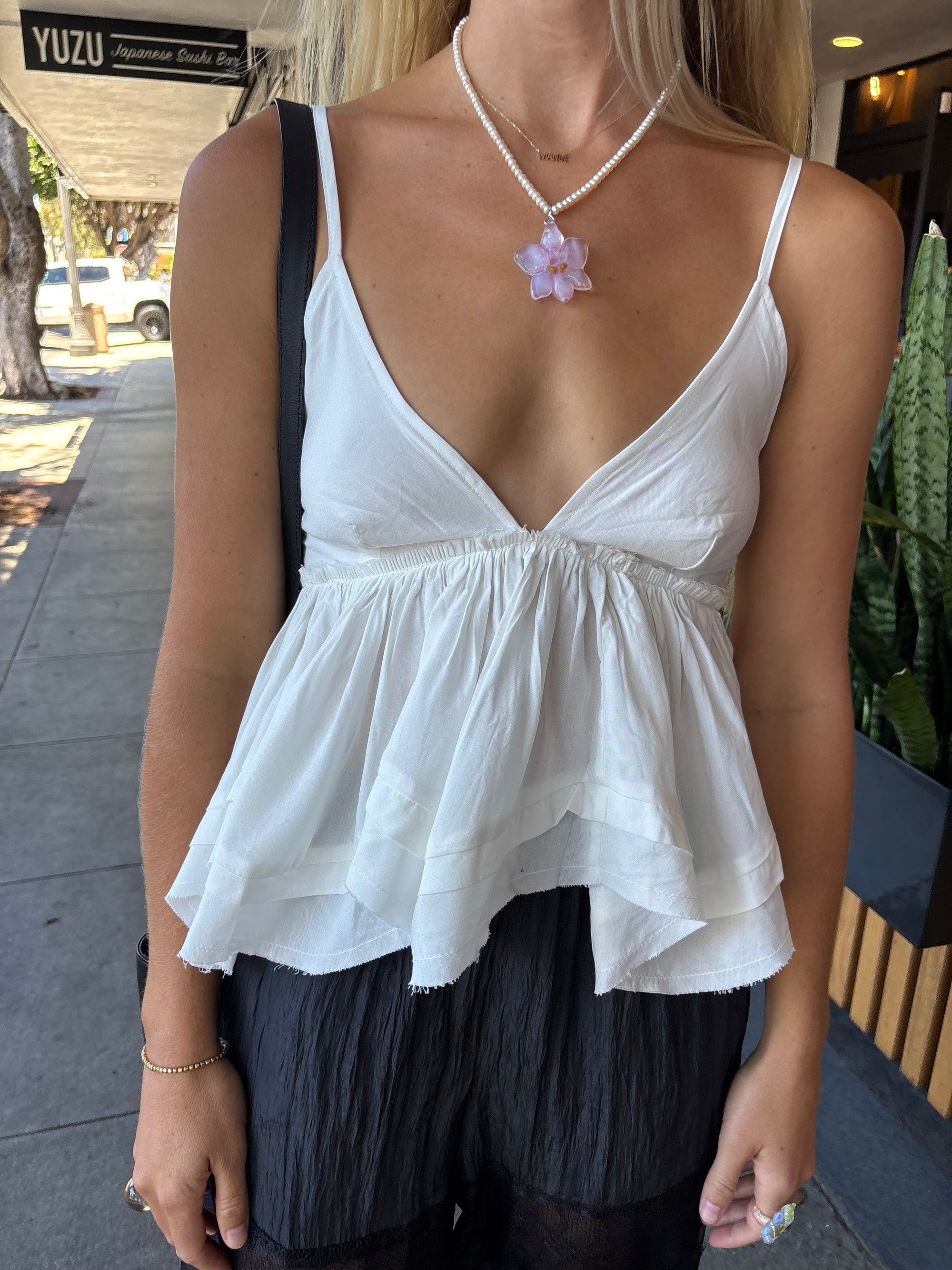 Sweetheart High-Low Tiered Ruffle Top - White