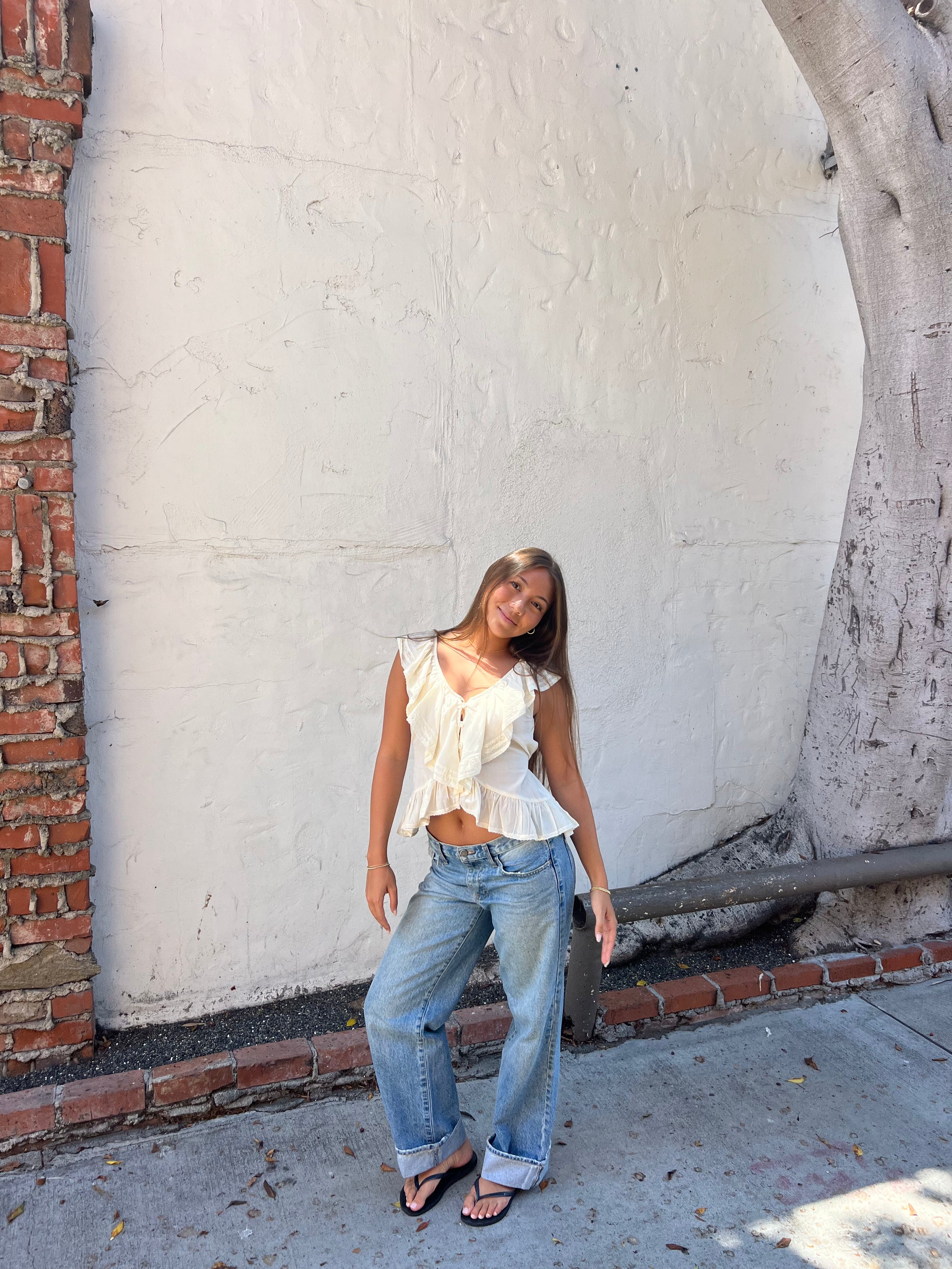 Cascading Ruffle Lace Top - Yellow