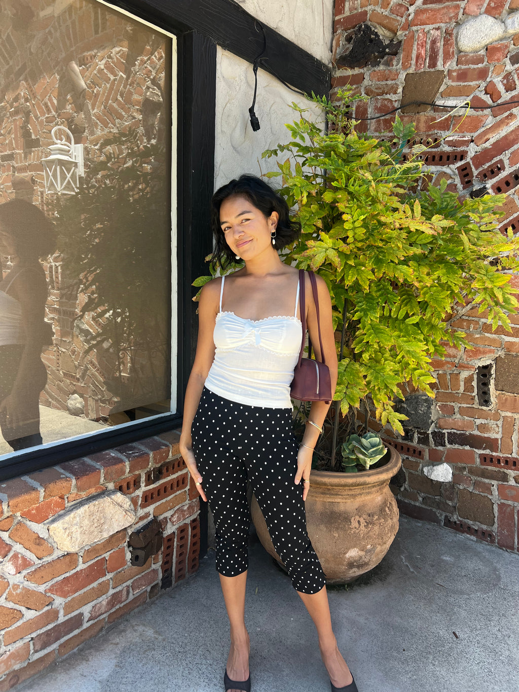 Knit Polka Dot Capri Pants