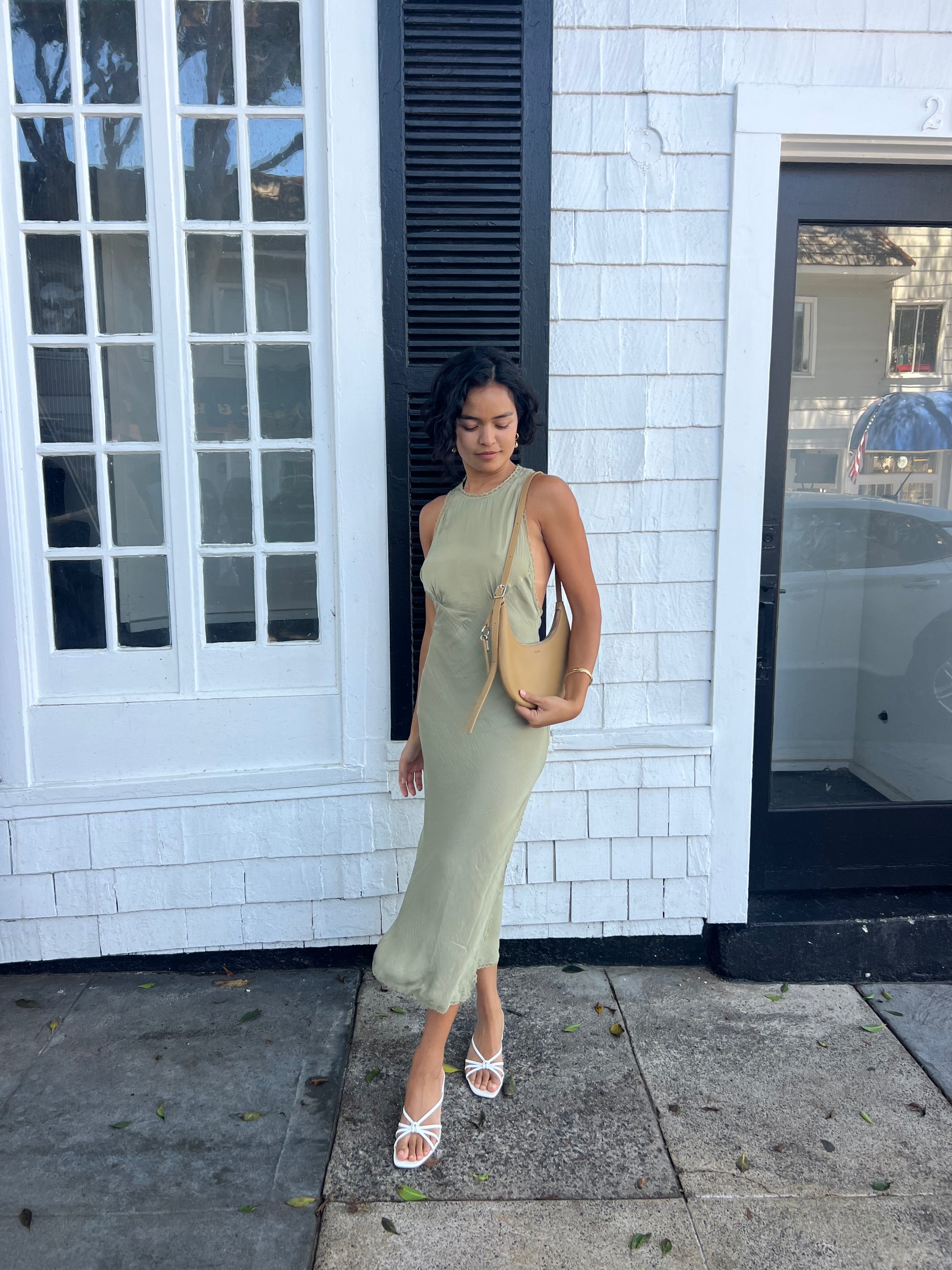 Backless Satin Maxi Dress - Sage