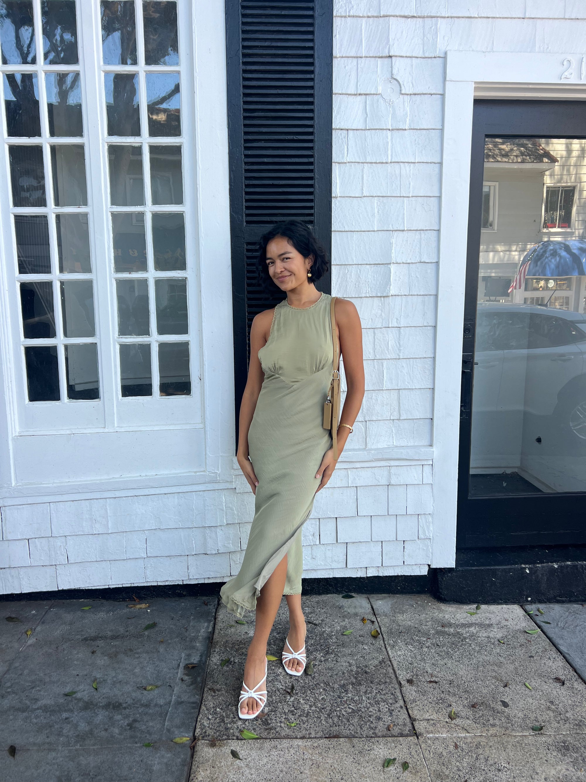 Backless Satin Maxi Dress - Sage