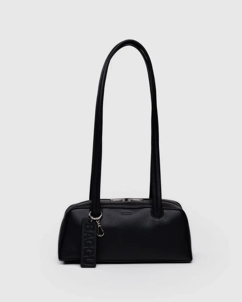 Small Recycled Leather Bowler Bag- Black