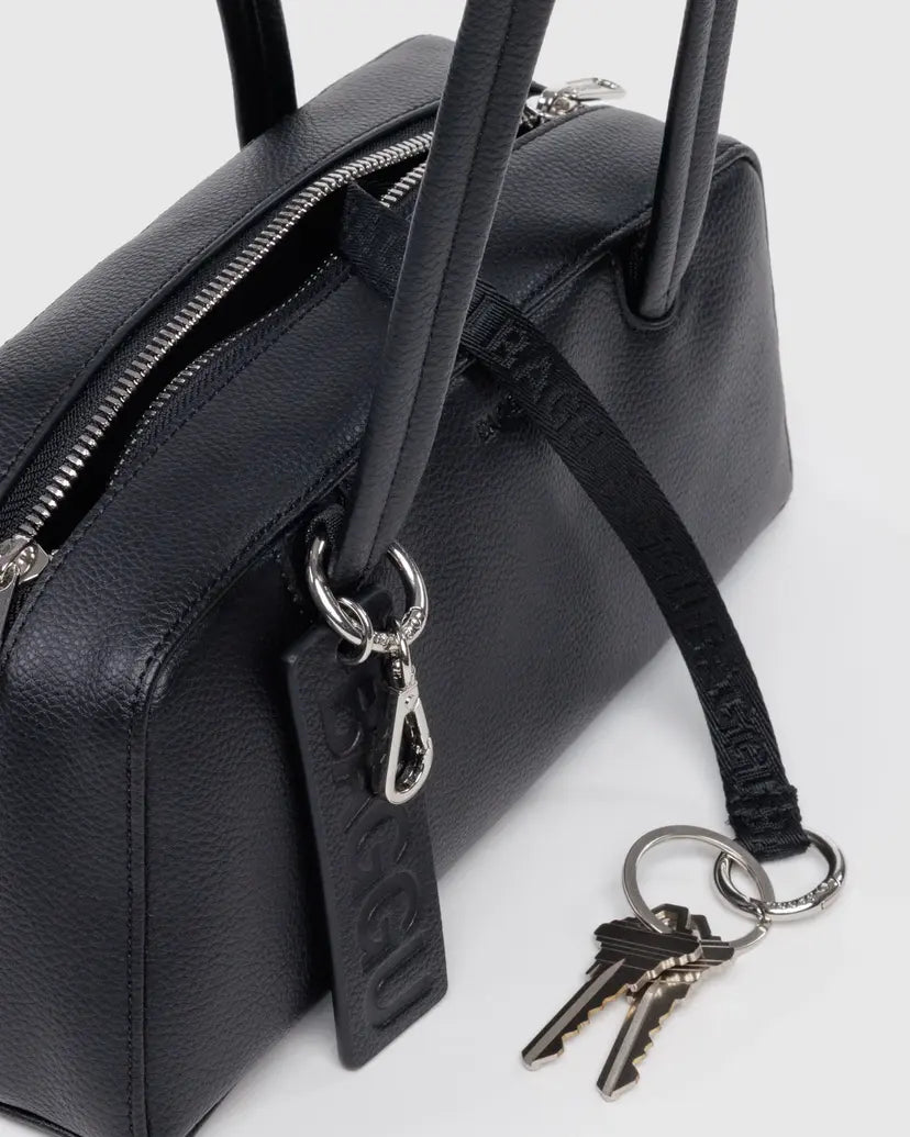 Small Recycled Leather Bowler Bag- Black