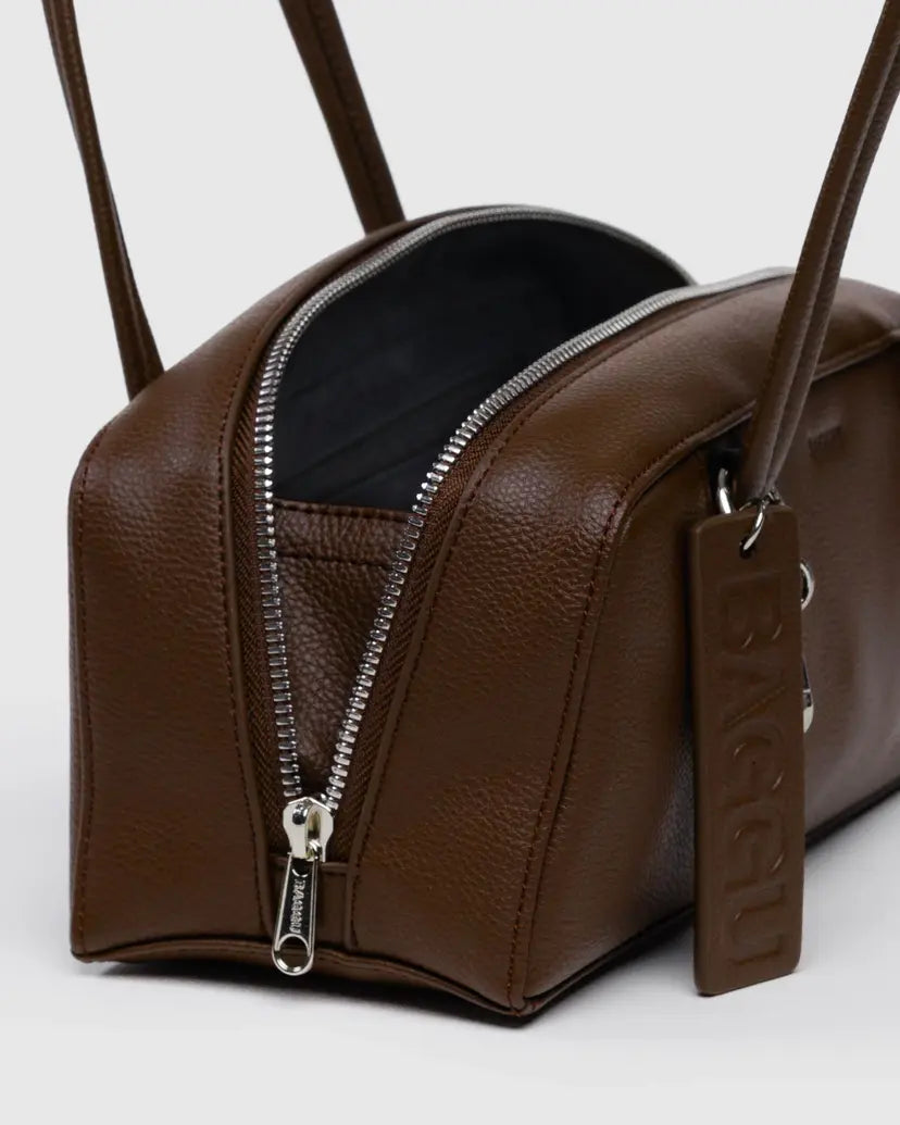 Small Recycled Leather Bowler Bag- Brown