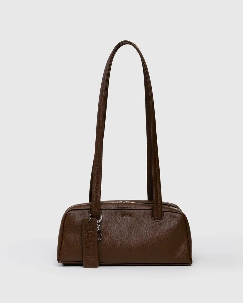 Small Recycled Leather Bowler Bag- Brown
