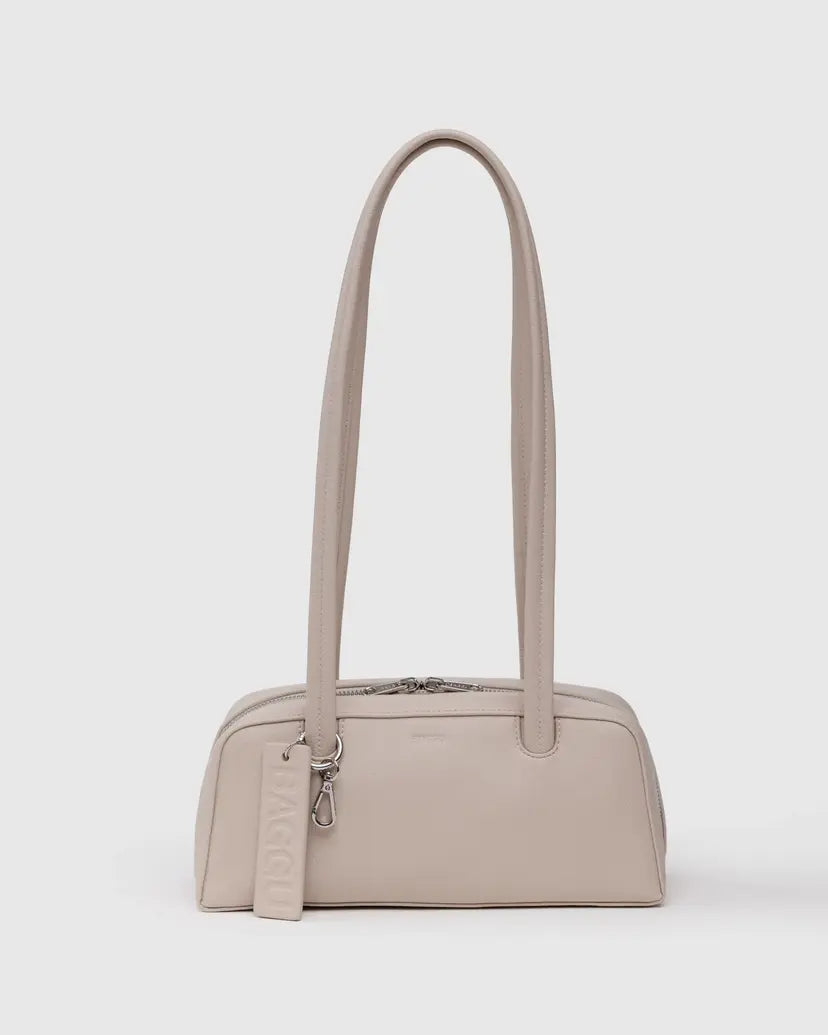 Small Recycled Leather Bowler Bag- Stone