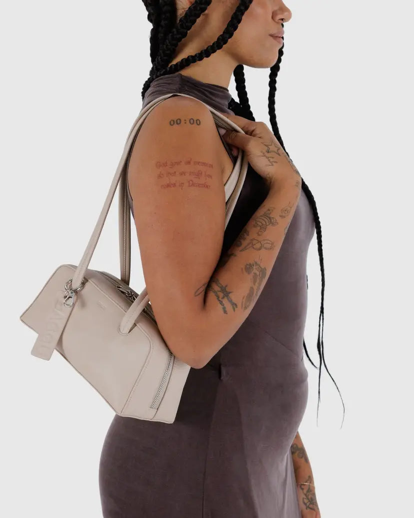 Small Recycled Leather Bowler Bag- Stone