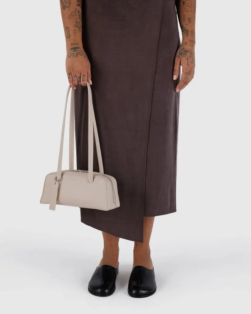 Small Recycled Leather Bowler Bag- Stone