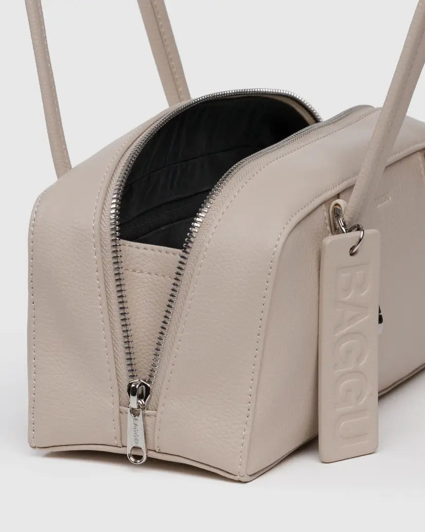 Small Recycled Leather Bowler Bag- Stone