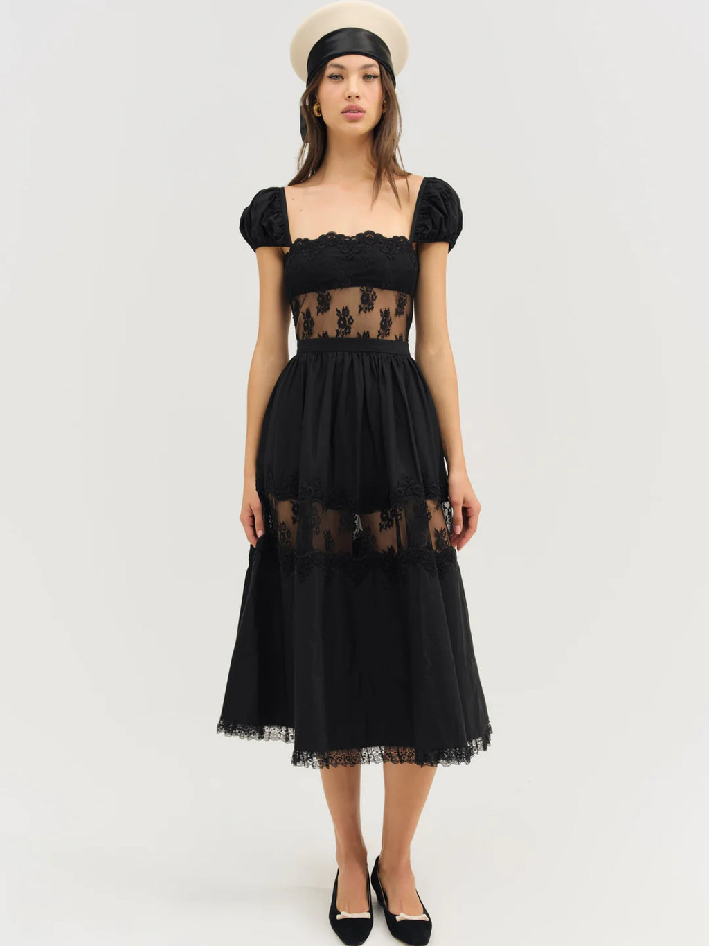 Liya Lace Midi Dress - Black