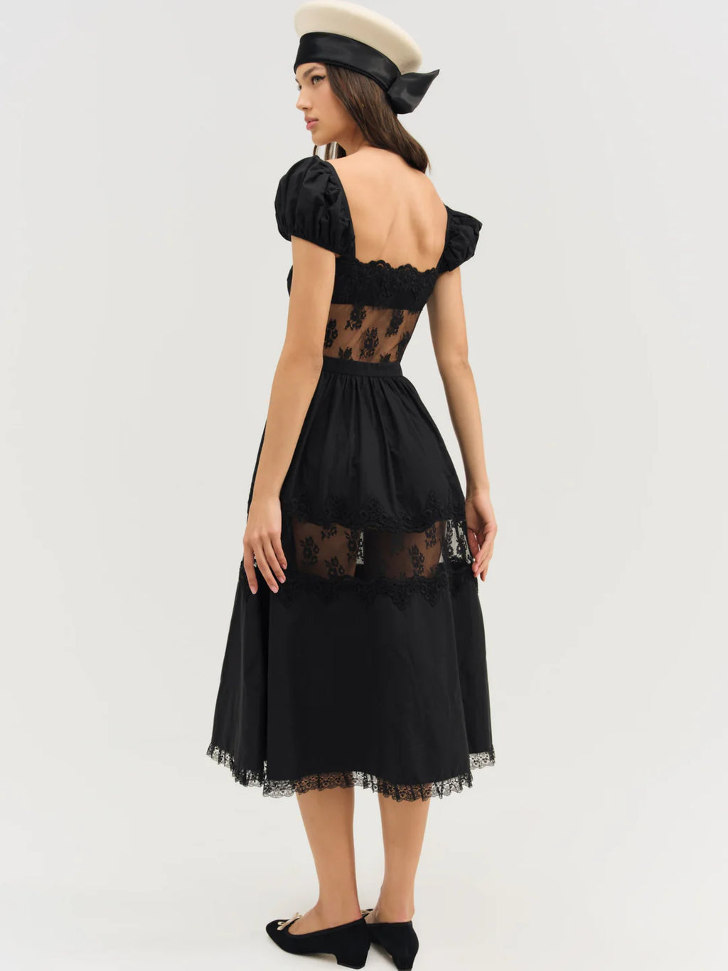 Liya Lace Midi Dress - Black