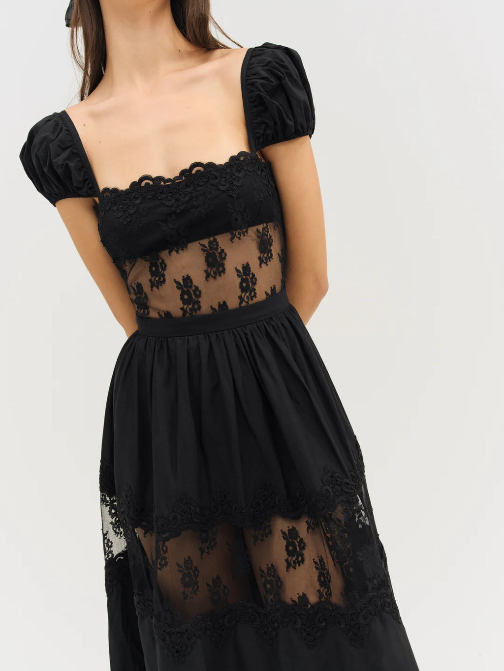 Liya Lace Midi Dress - Black
