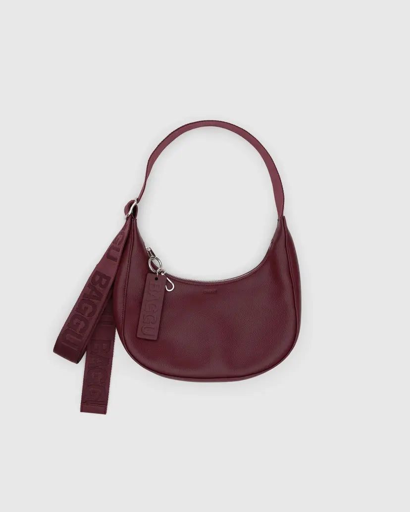 Small Recycled Leather Crescent Bag - Mahogany