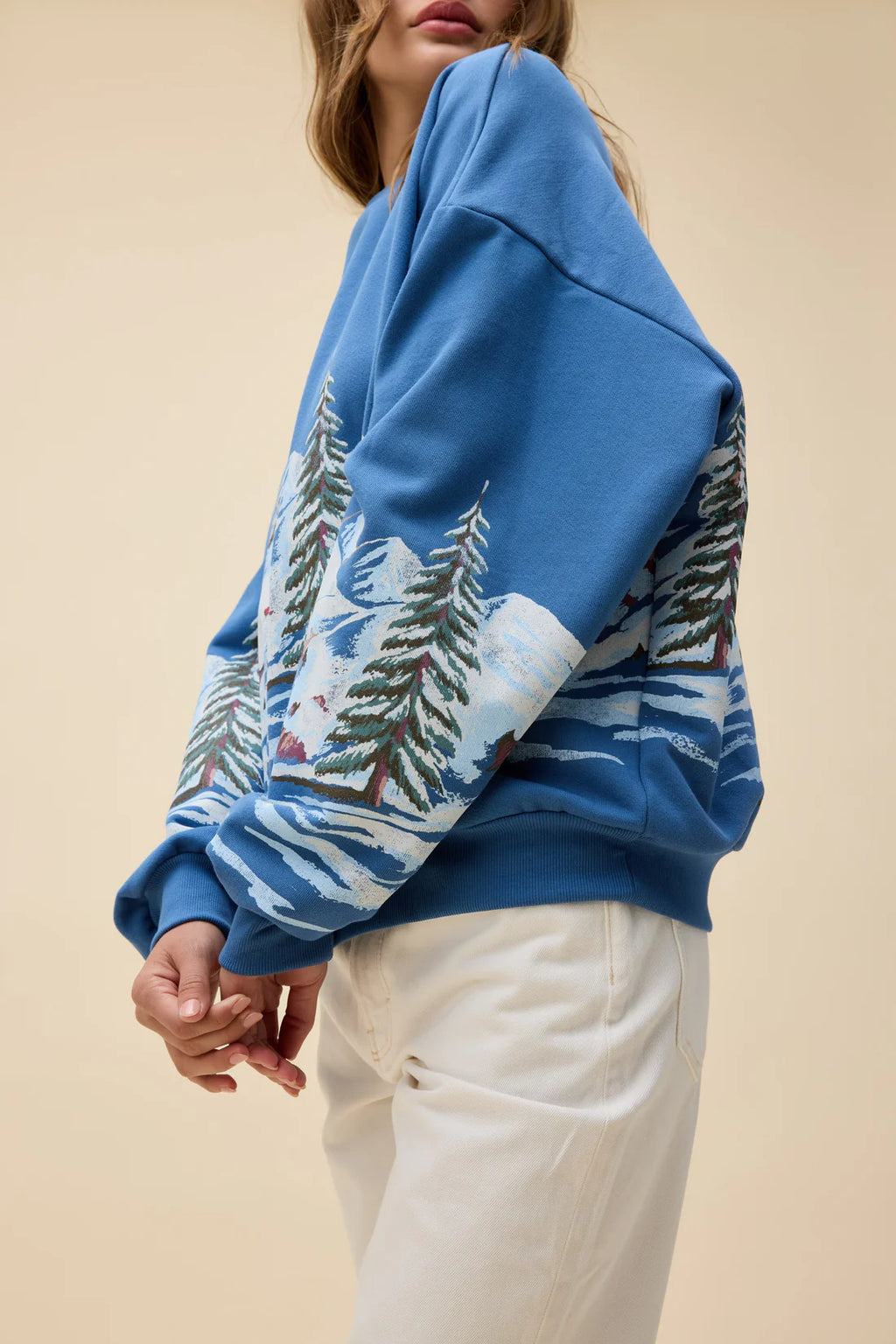 Alpine Ski Scene Oversized Crew Sweatshirt