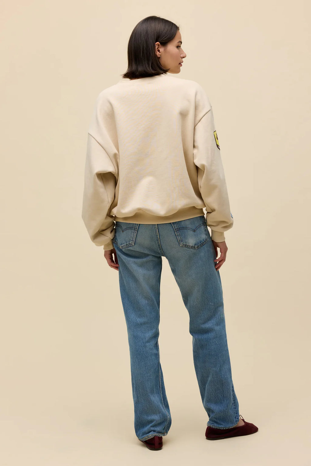 Western Patches Oversized Crew Sweatshirt