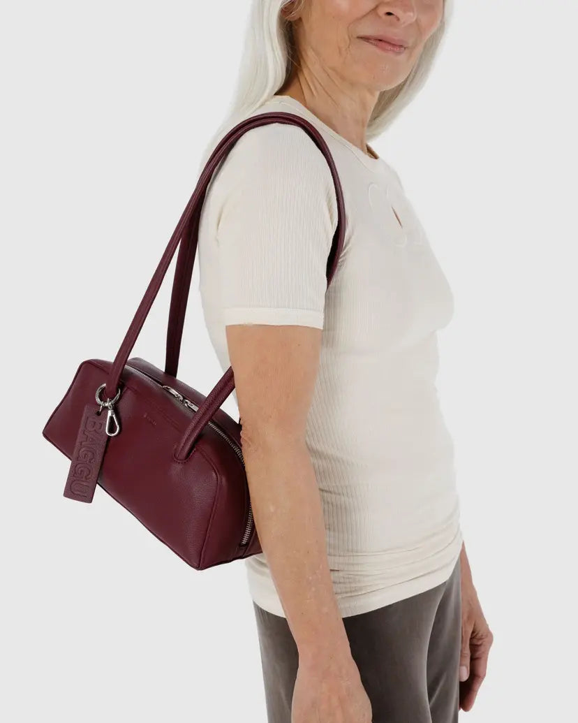 Small Recycled Leather Bowler Bag- Mahogany