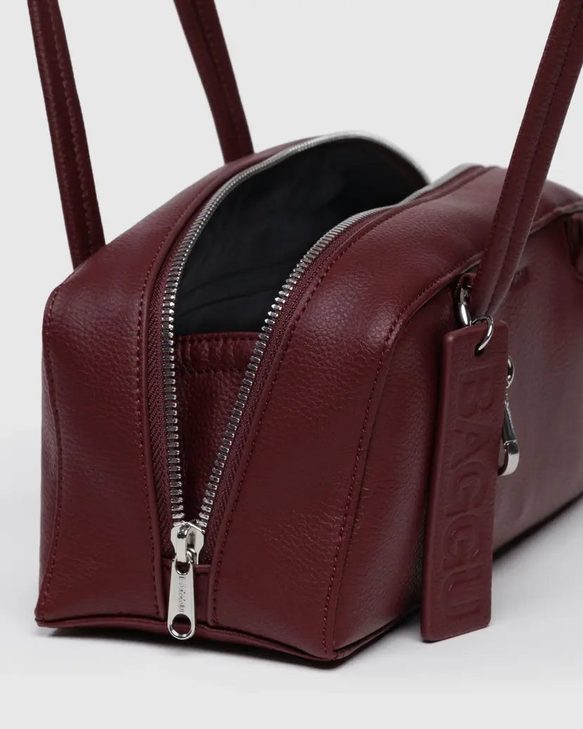 Small Recycled Leather Bowler Bag- Mahogany