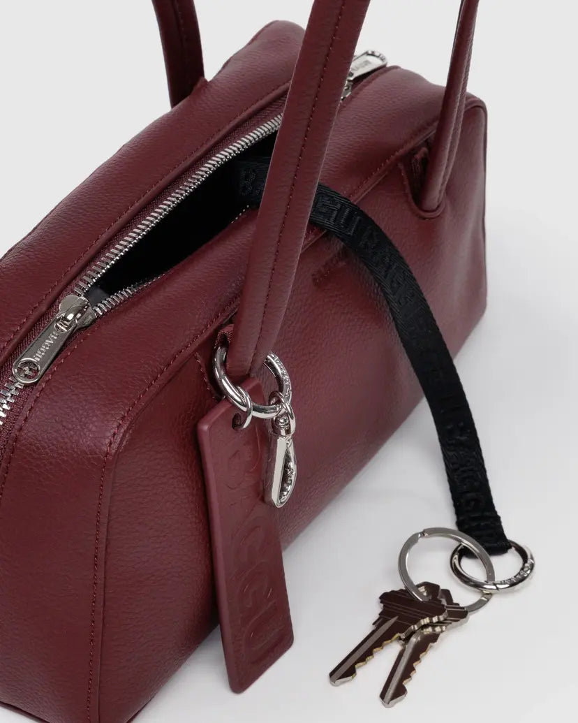 Small Recycled Leather Bowler Bag- Mahogany