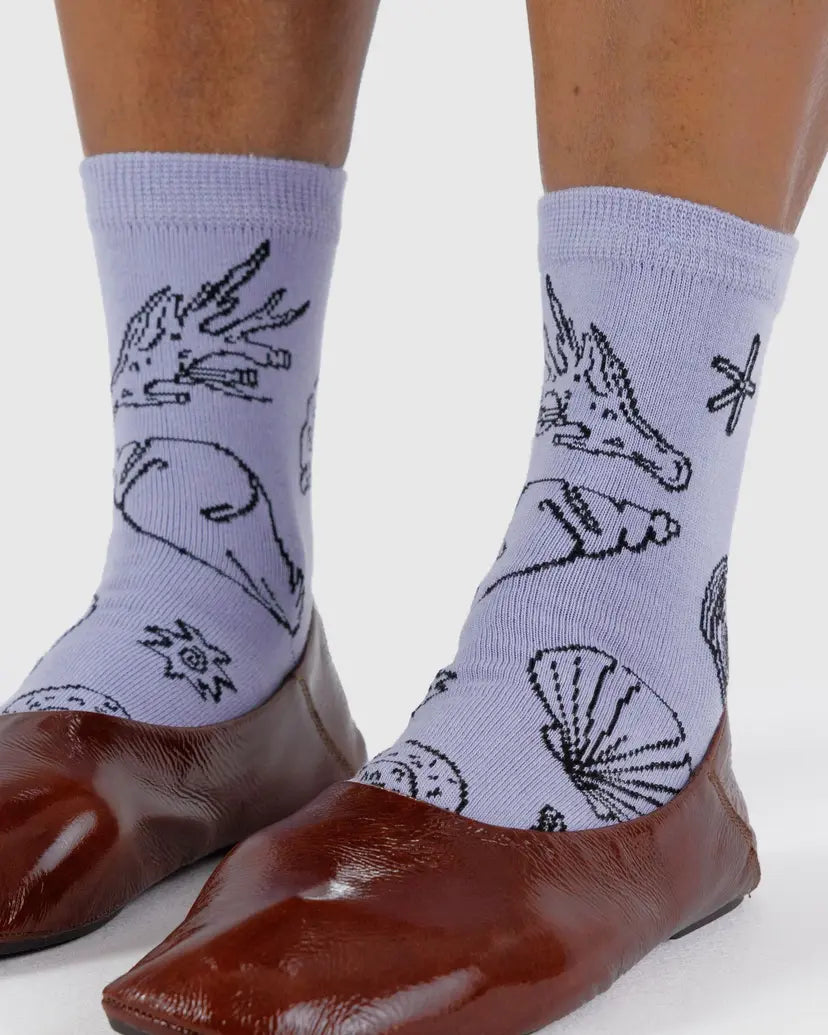 Light Blue Shells Crew Sock