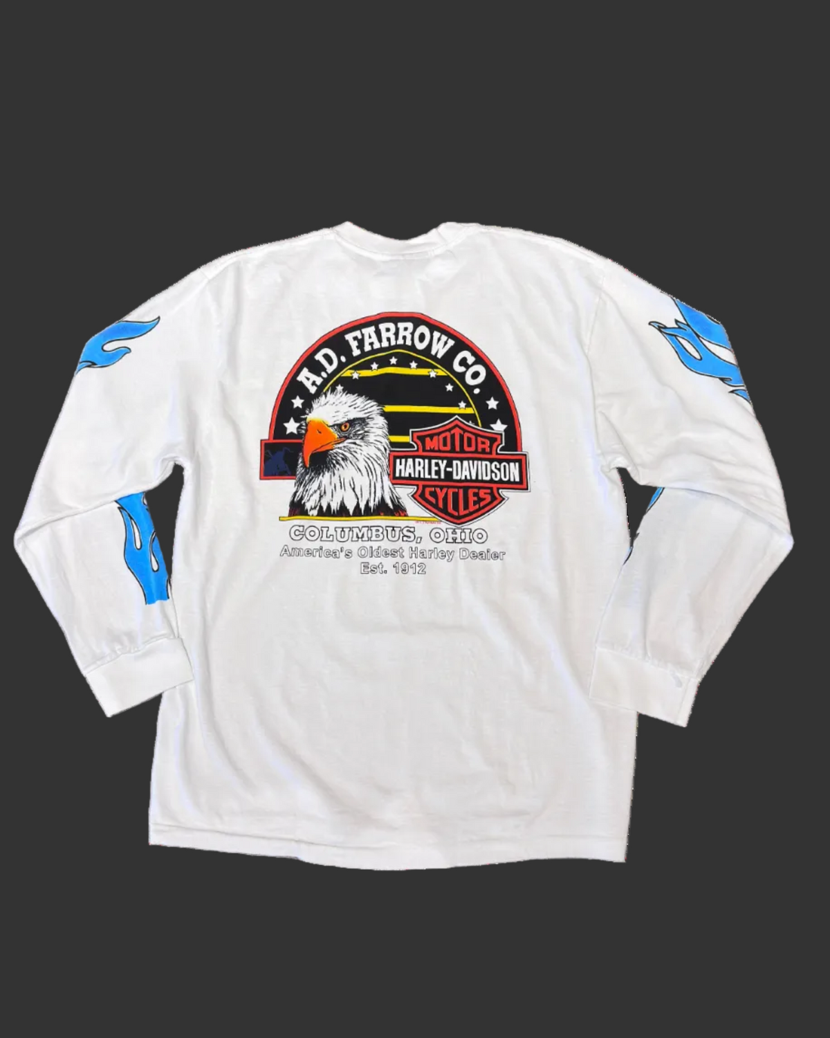 REPRINT Long Sleeve White Harley Blue Flame Tee
