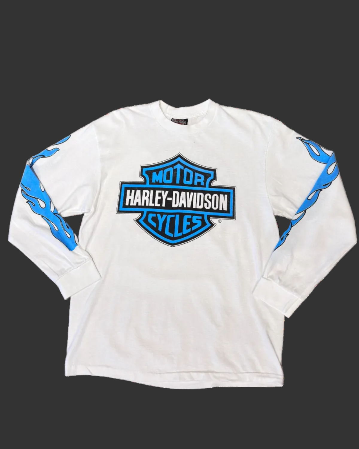 REPRINT Long Sleeve White Harley Blue Flame Tee