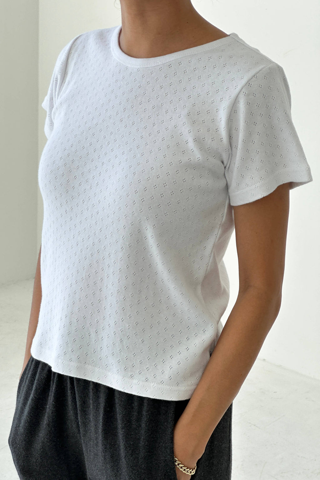 Pointelle Babe Tee - White