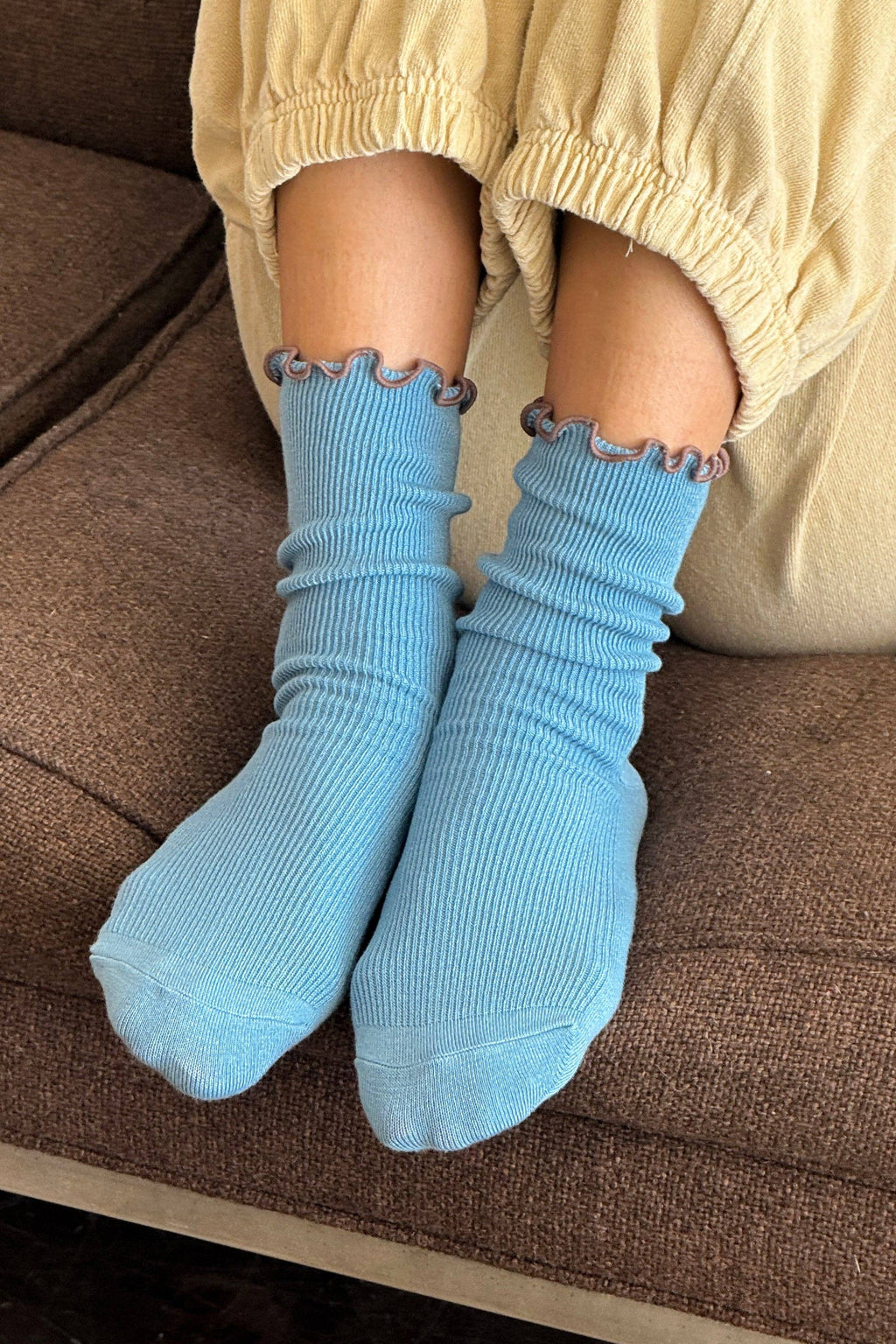 Ruffled Modal Socks - Powder Blue