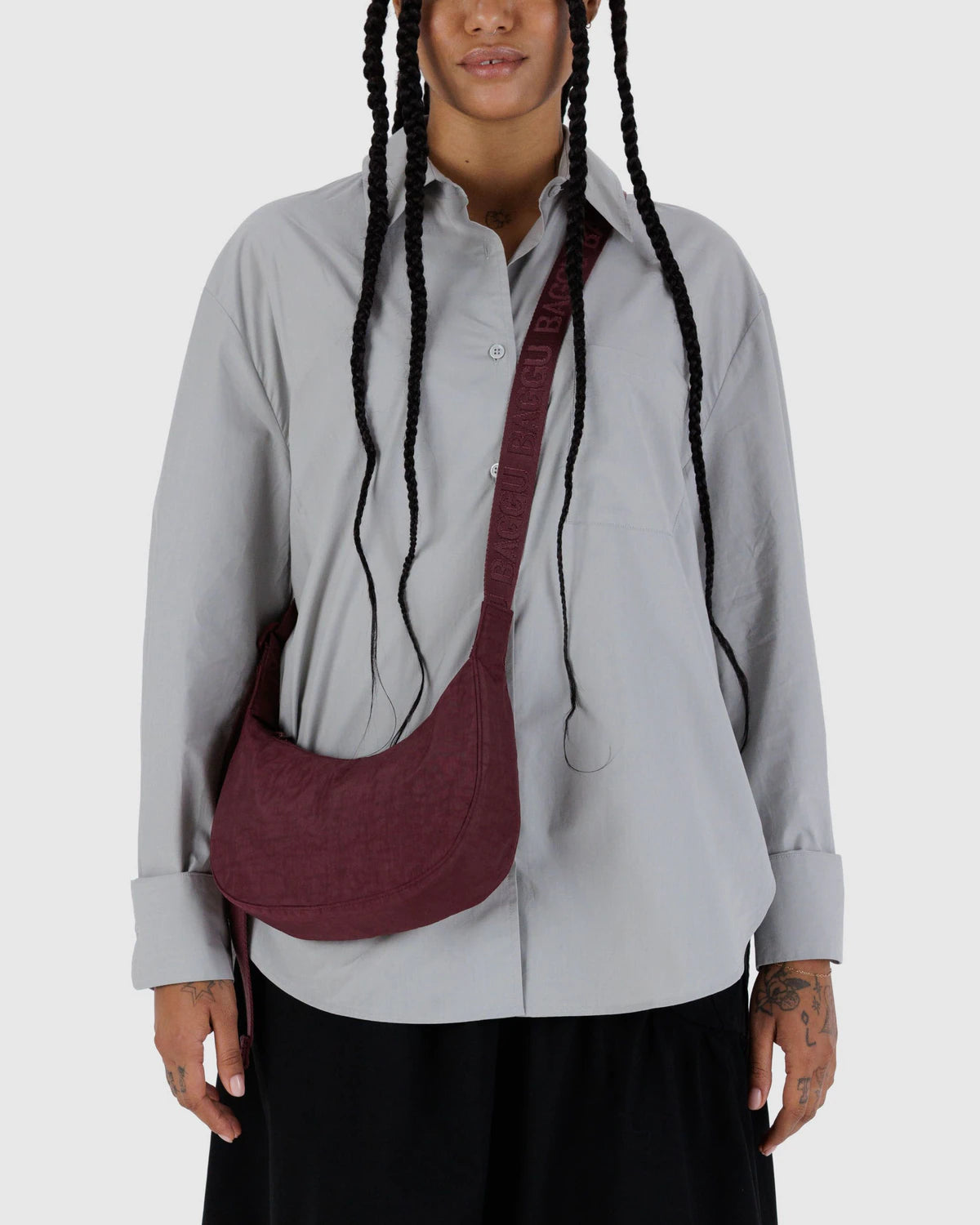 Small Nylon Crescent Bag- Mahogany