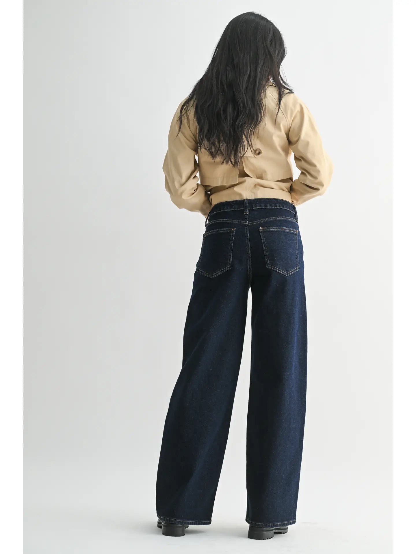 High Rise Full Length Straight Jeans - Super Dark Denim
