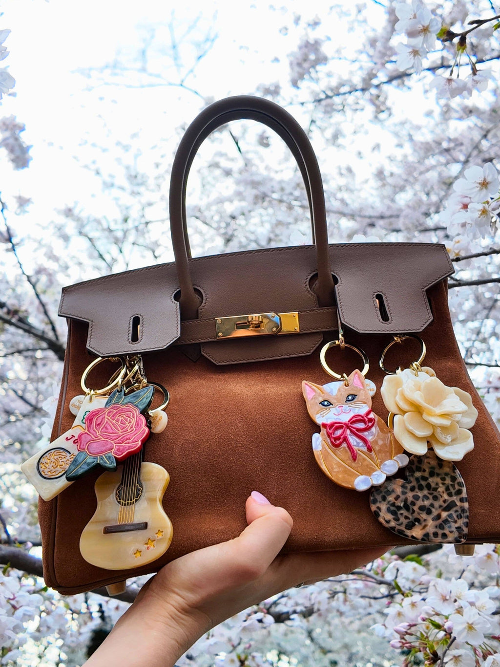 Hand-painted Rose Bag Charm + Keychain | Eco-Friendly
