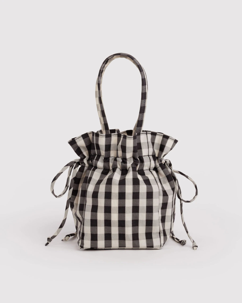 Nylon Drawstring Bag - Black + Cream Gigham