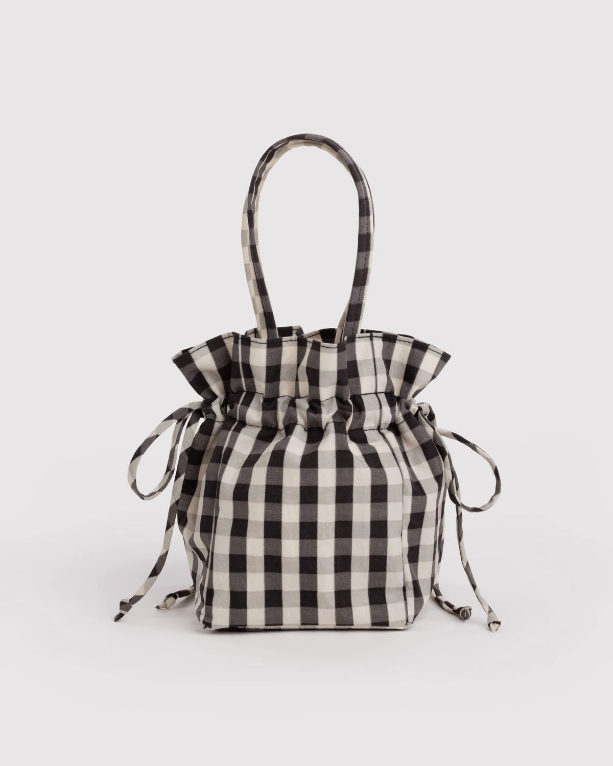 Nylon Drawstring Bag - Black + Cream Gigham