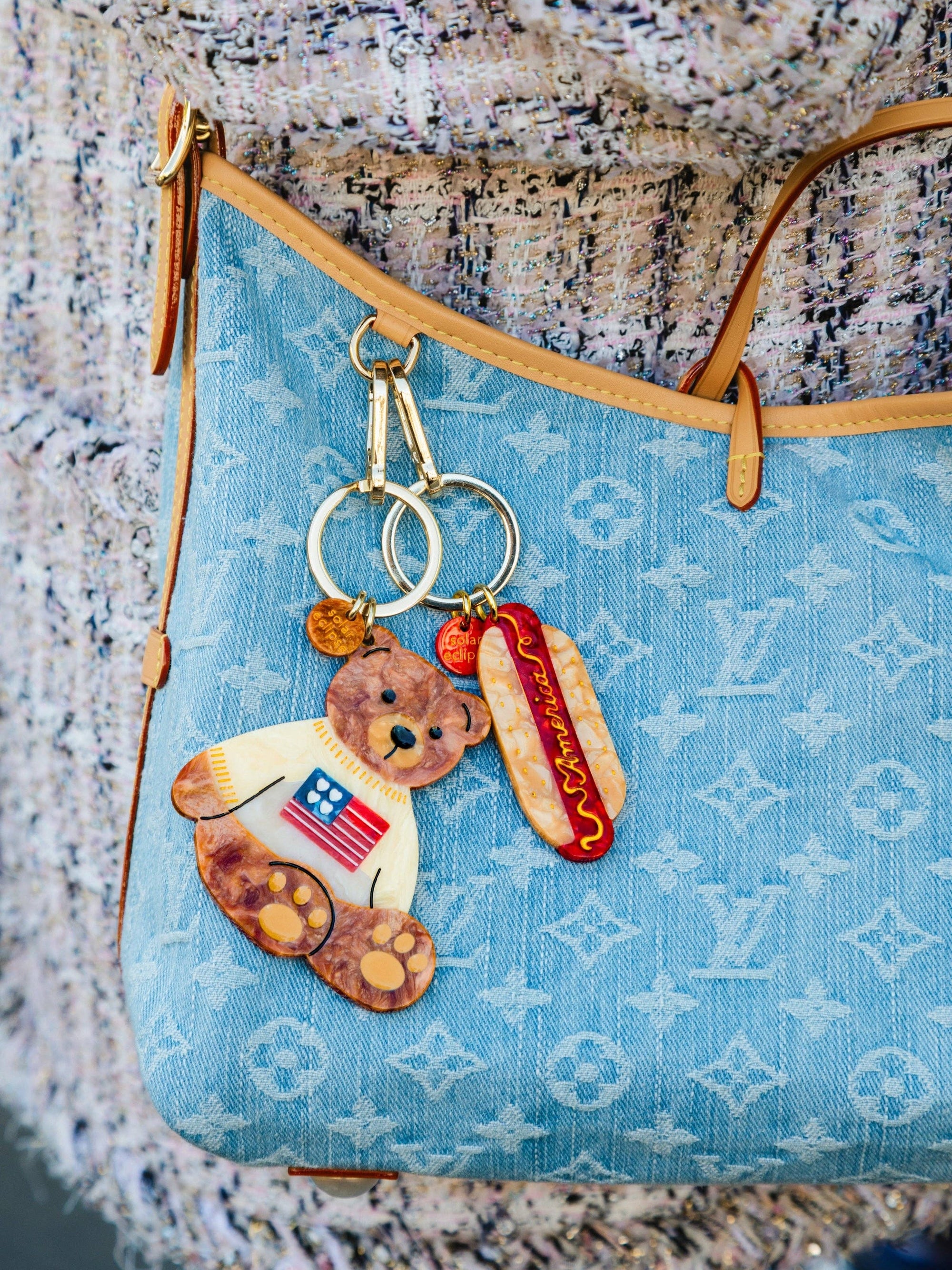Hand-painted America Hotdog Bag Charm + Keychain