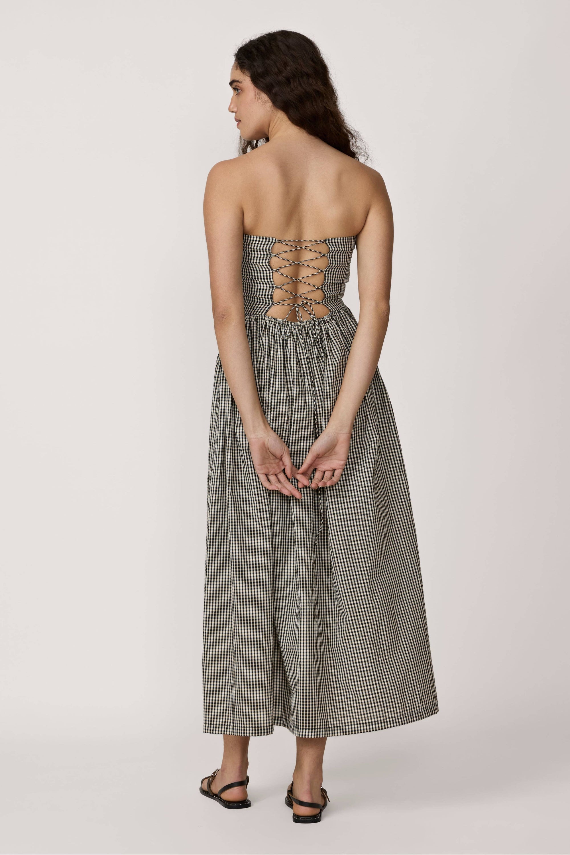 Strapless Tie Back Dress - Gingham