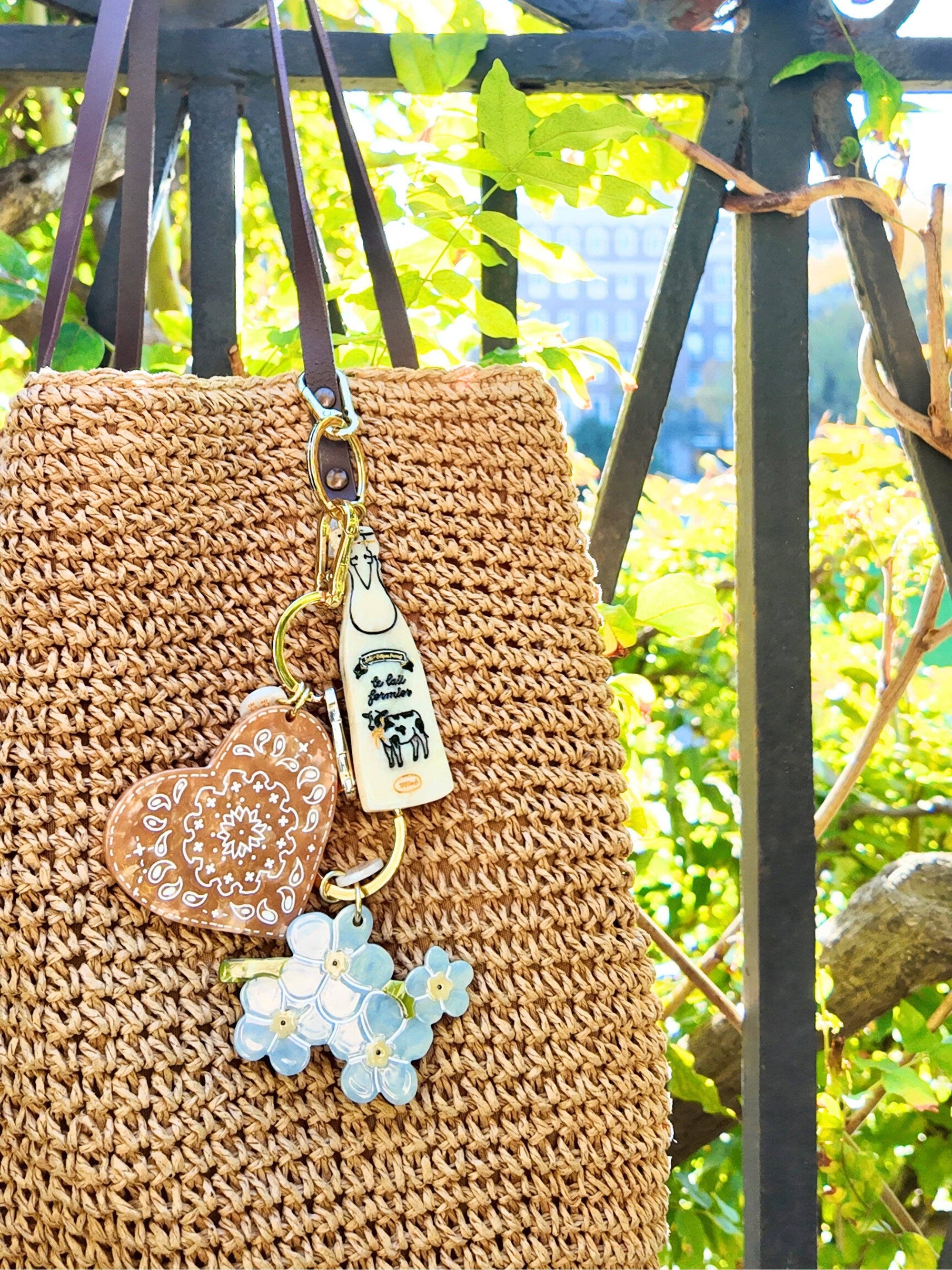 Hand-painted Paisley Heart Bag Charm + Keychain