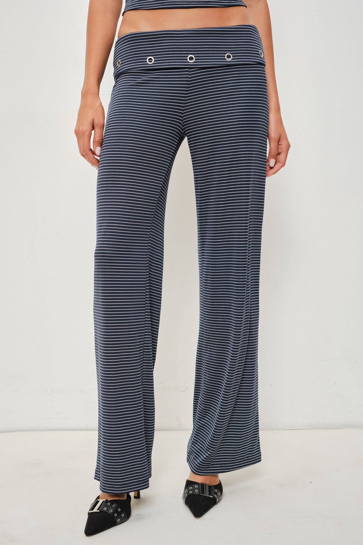 Joel Striped Grommet Fold Over Pants