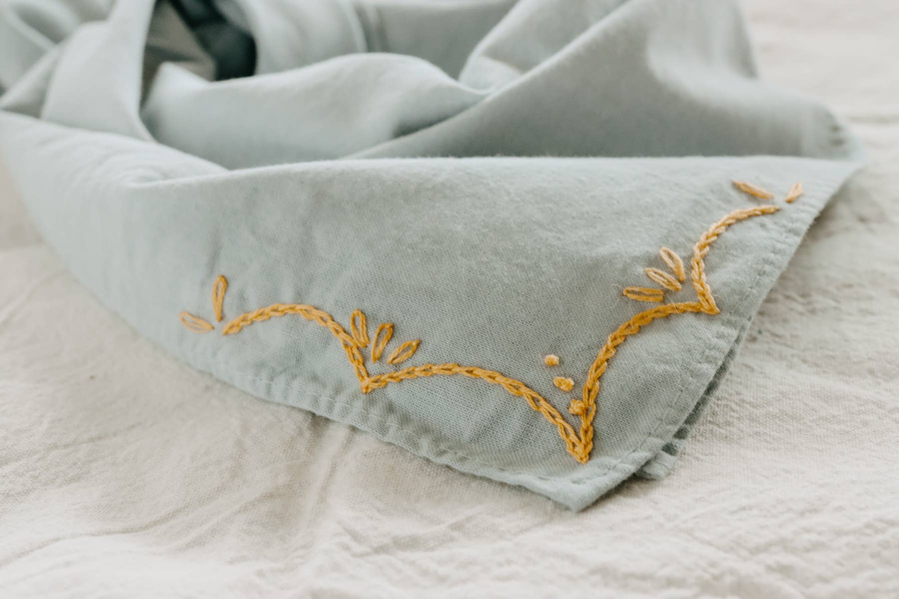 Hand Embroidered Rodeo Cotton Bandana - Sky/ Red