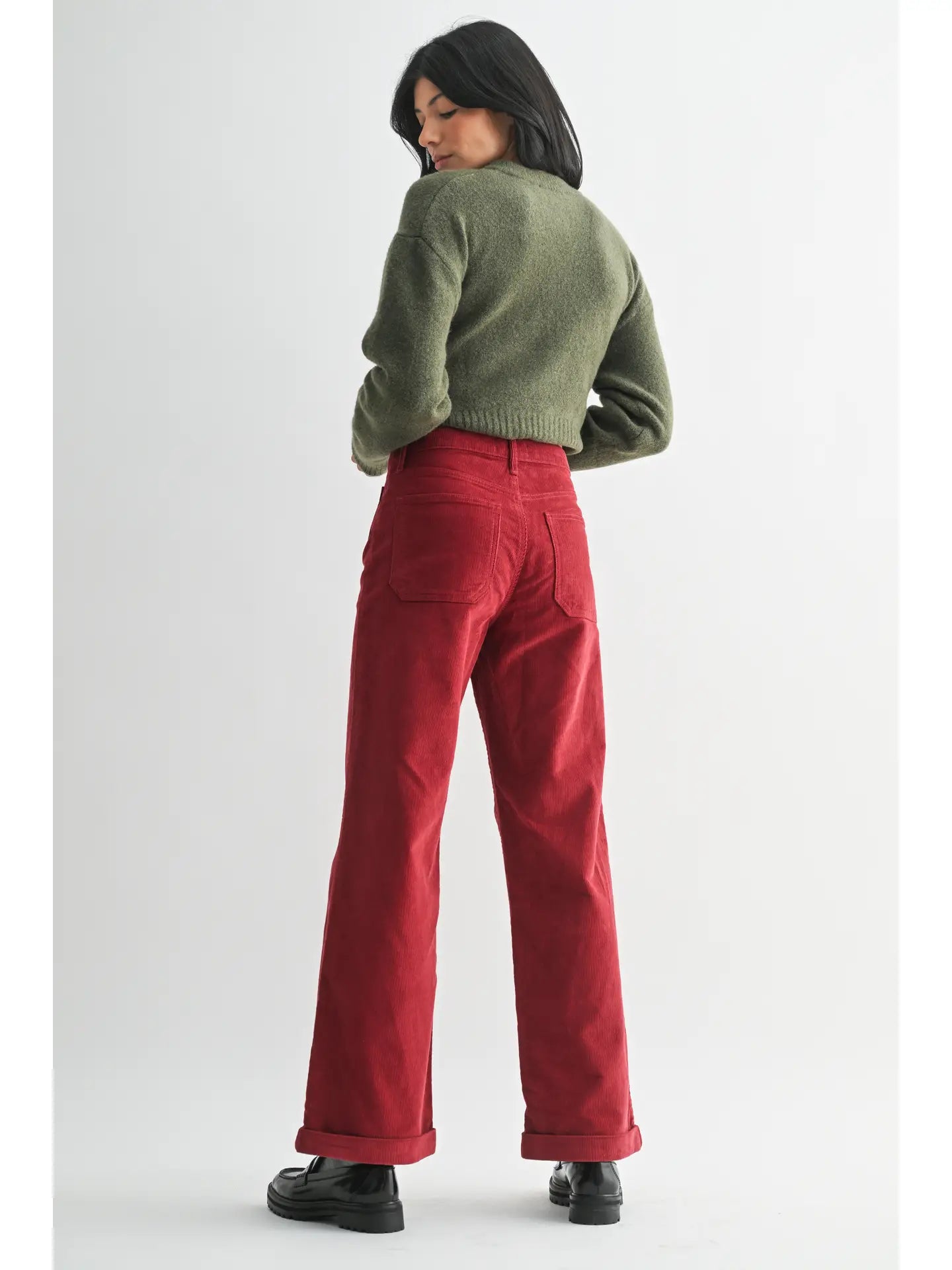 Corduroy Mini Patch Pocket Wide Leg - Dark Red