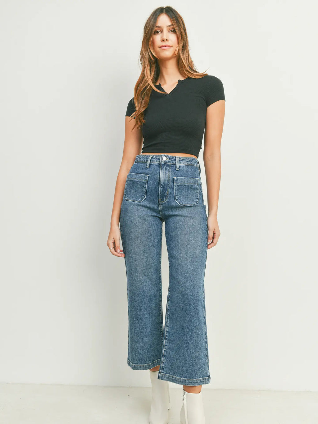 Patch Pocket Wide Leg - Medium Denim
