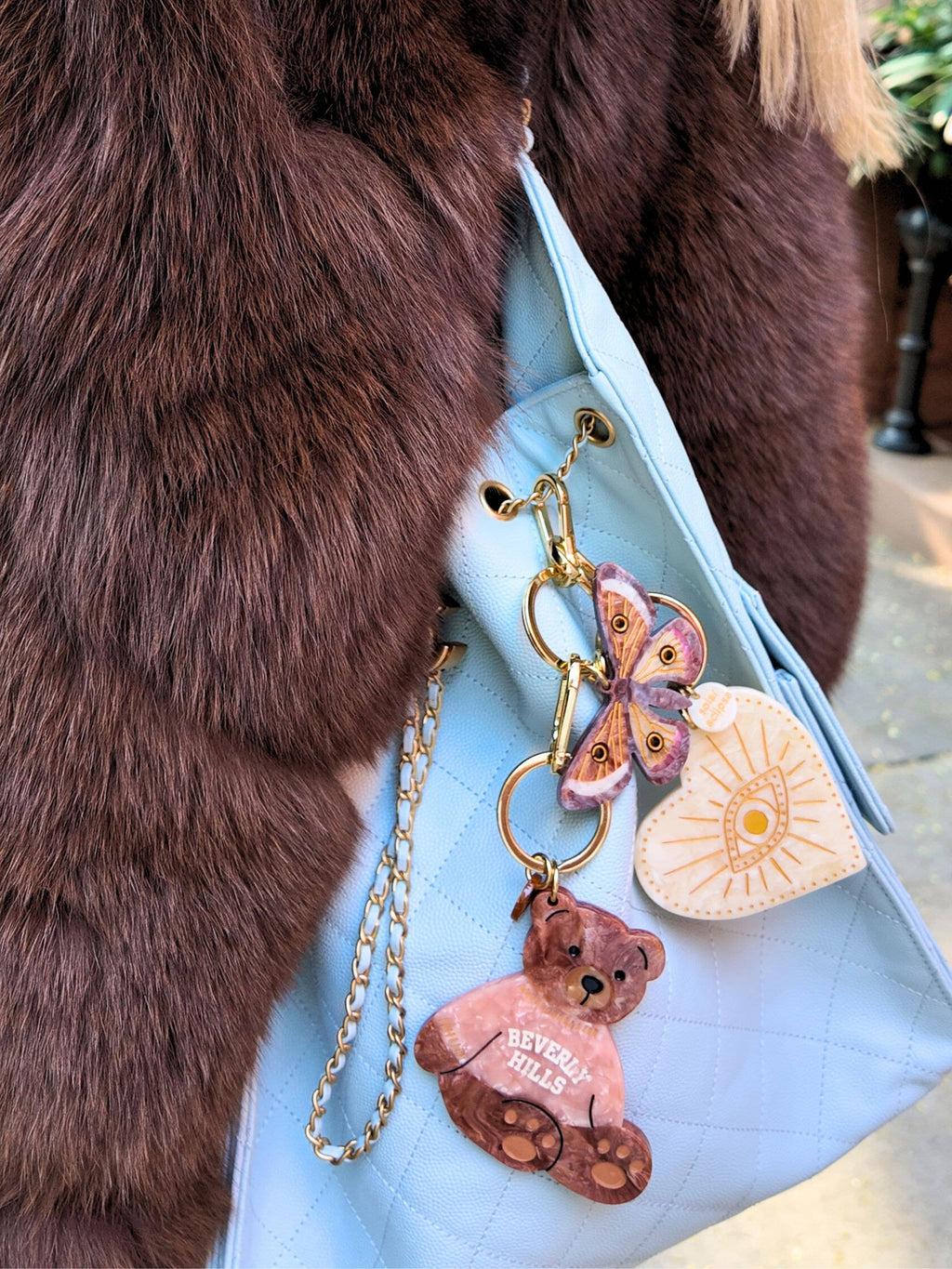 Hand-painted Emperor Silk Moth Bag Charm + Keychain