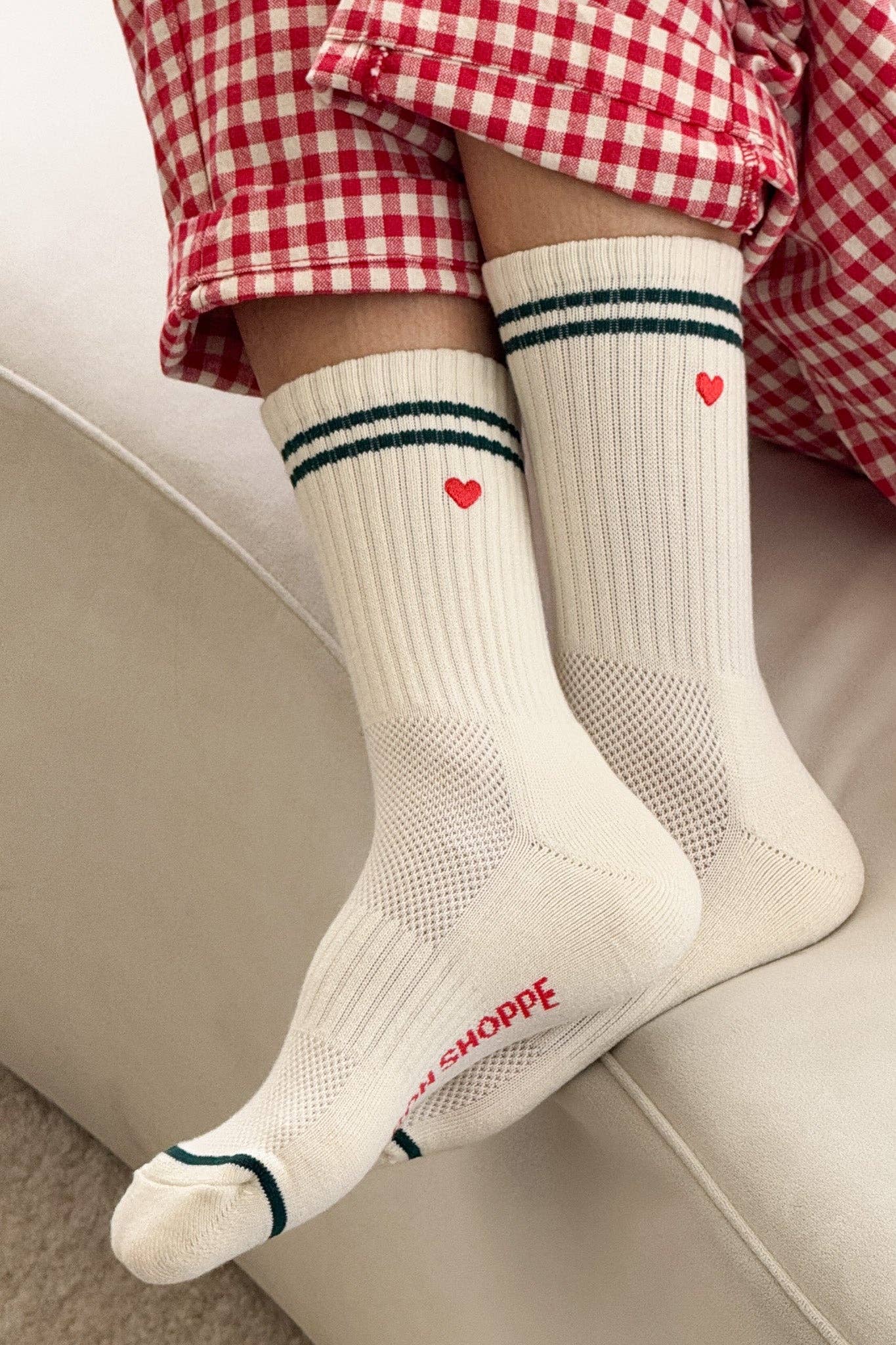 Embroidered Boyfriend Socks - Parchment