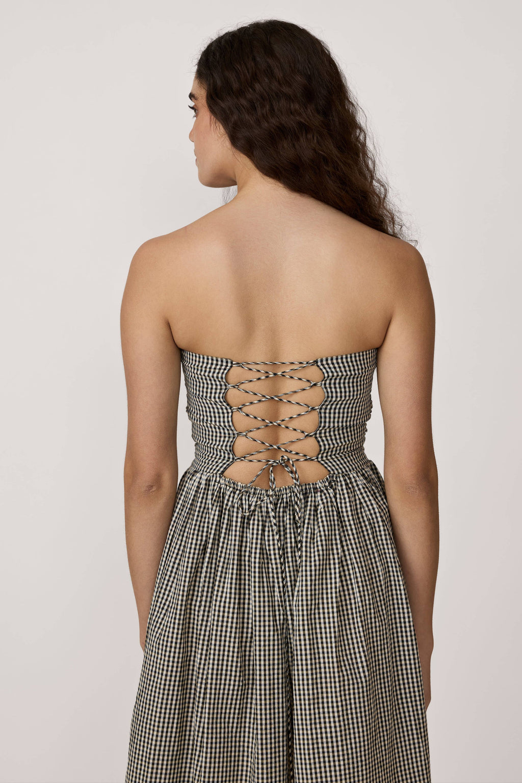 Strapless Tie Back Dress - Gingham