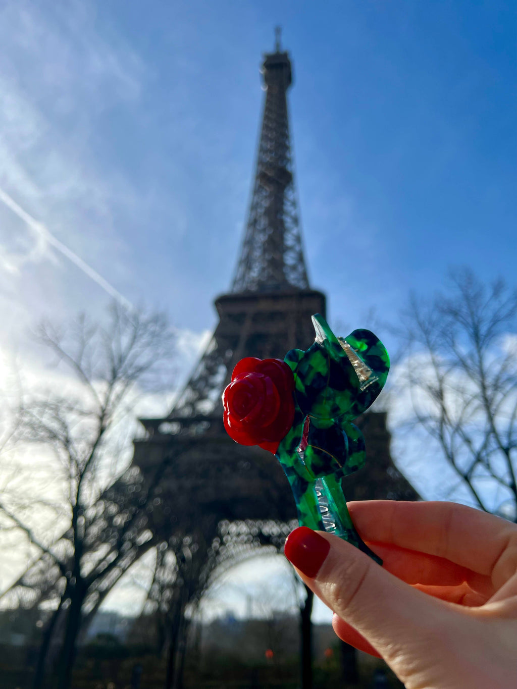 Handmade Origami Rose Stem Flower Claw Hair Clip