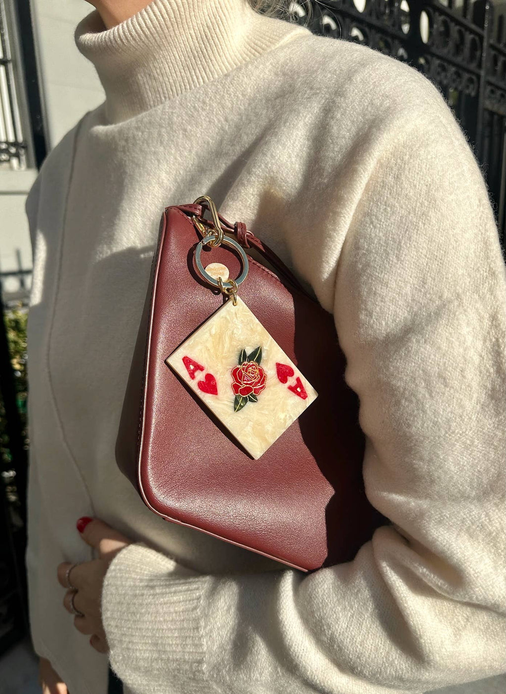 Hand-painted Ace of Hearts Bag Charm + Keychain Eco-Friendly